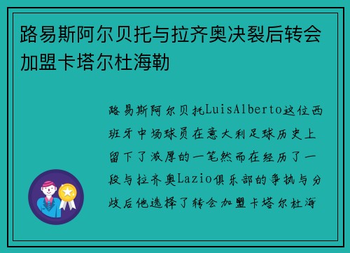 路易斯阿尔贝托与拉齐奥决裂后转会加盟卡塔尔杜海勒